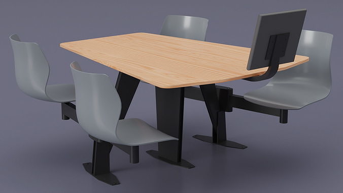 Bowling Table with Gray Chairs and Monitor 3D model 4