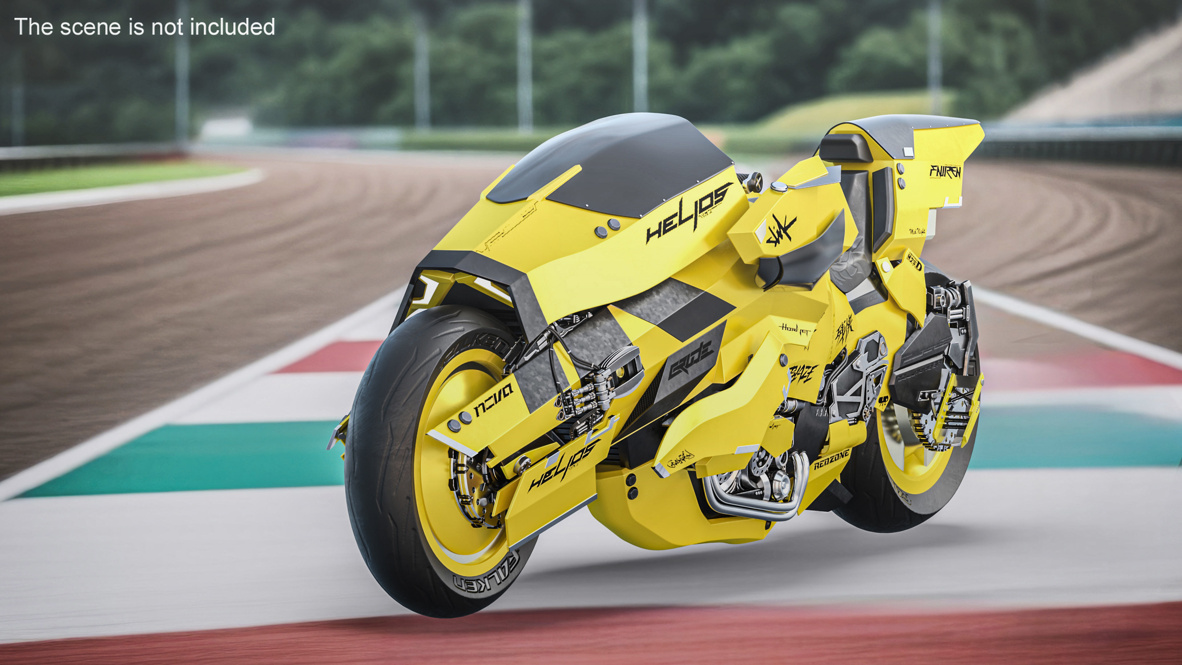 Futuristic Street Racing Motorcycle Yellow Color Rigged 3D model