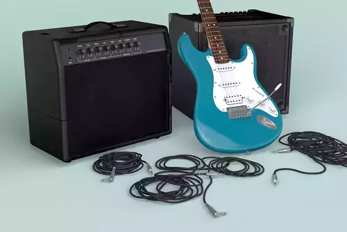 Electric Guitar with Amplifiers and Cables