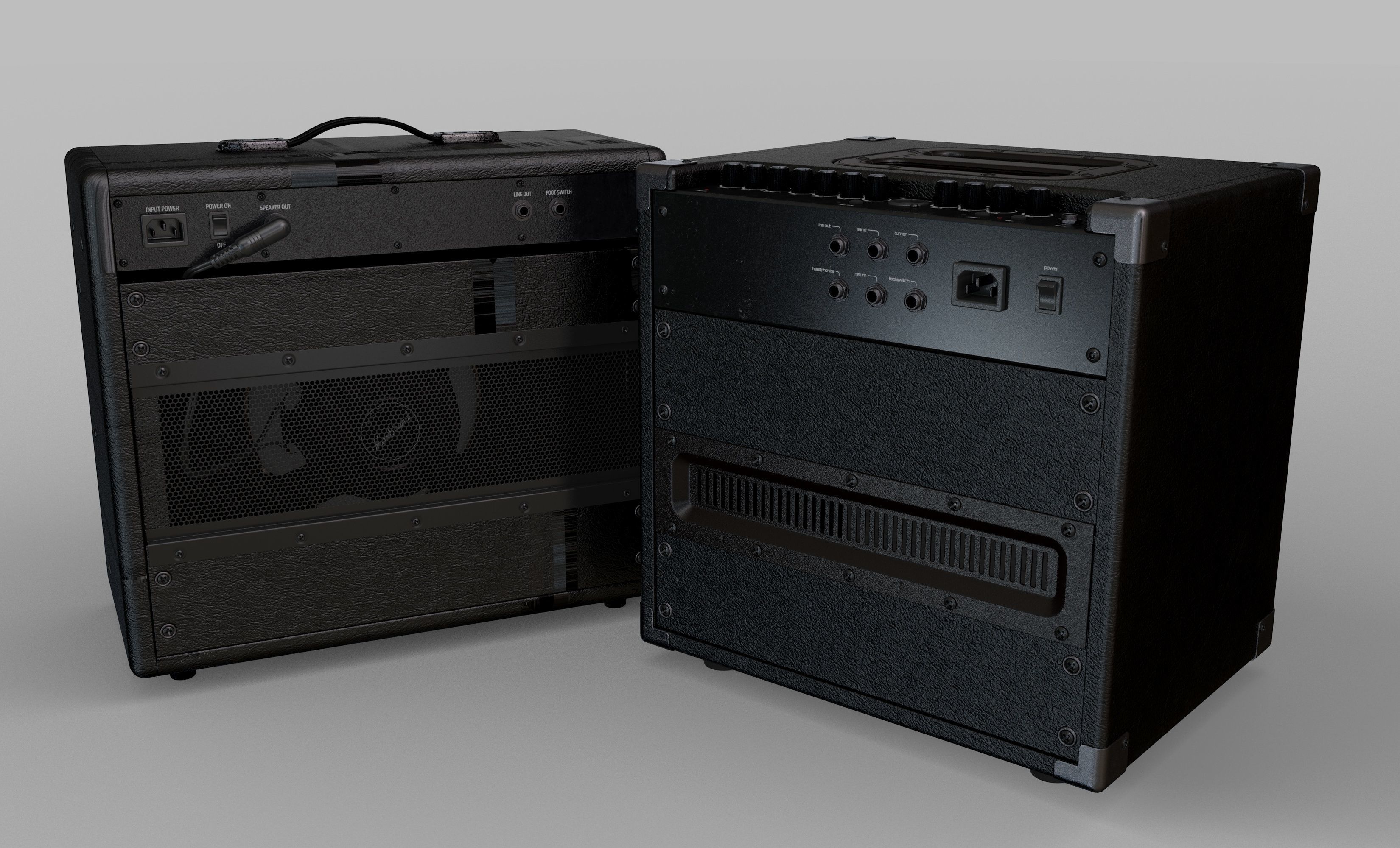 Electric Guitar with Amplifiers and Cables 3D model_6