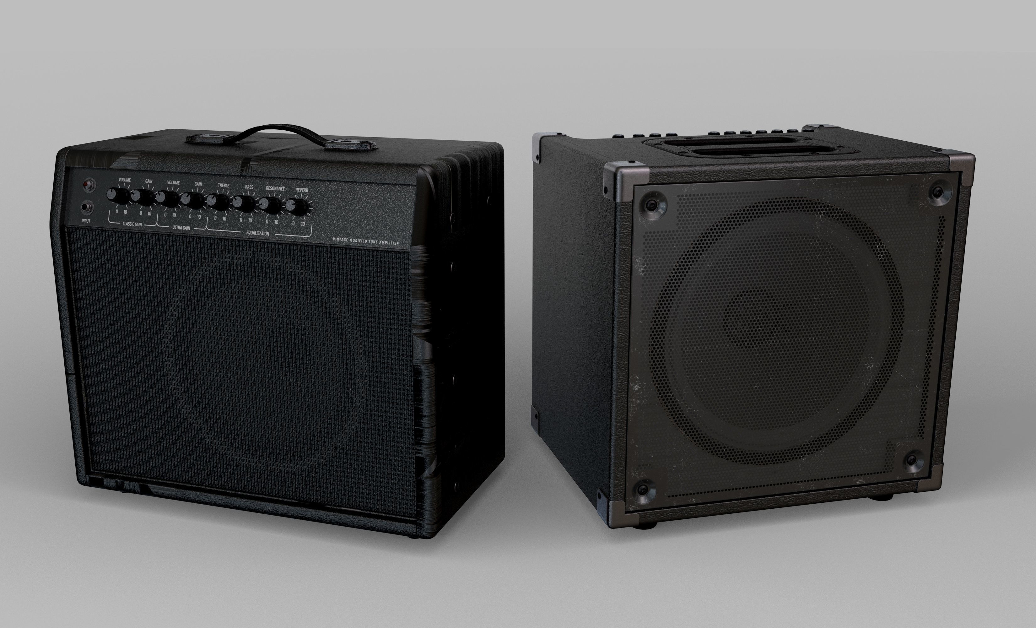 Electric Guitar with Amplifiers and Cables 3D model_7