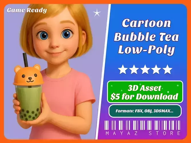 Bear Bubble Tea Cute  Low-poly 3D model