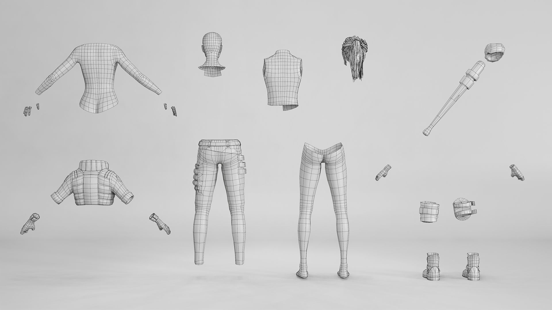 Adventure Girl 1  game character Low-poly 3D model_21