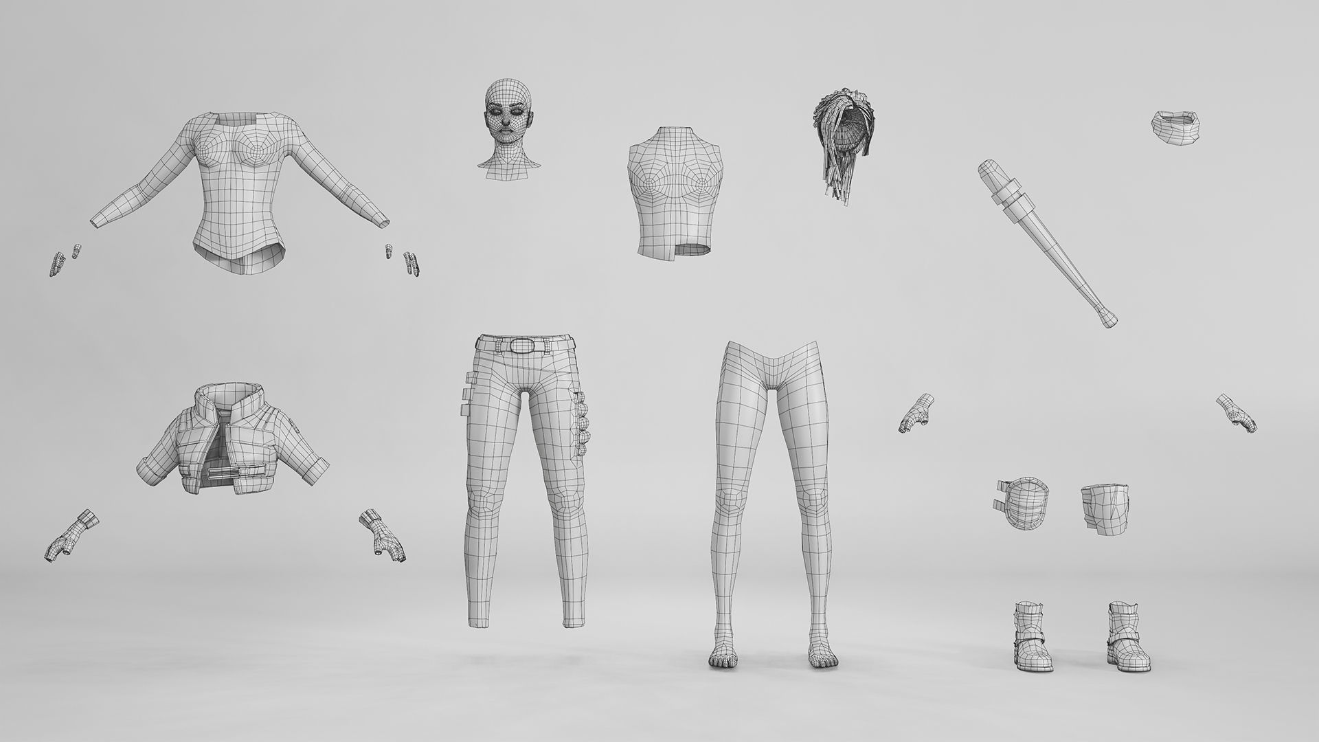 Adventure Girl 1  game character Low-poly 3D model_20