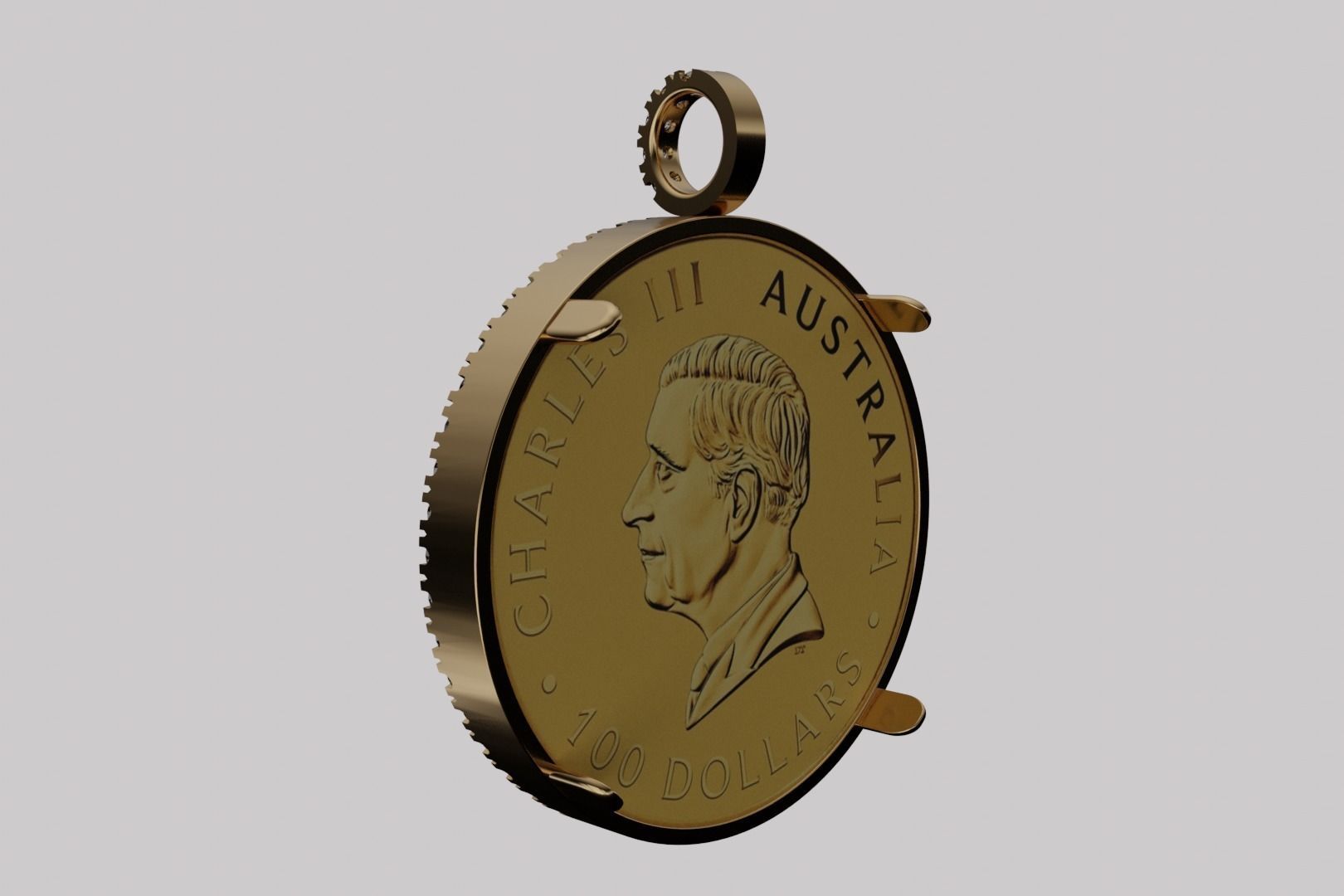1oz australian kangaroo gold coin diamond frame 3D print model_1