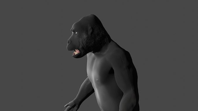 Gorilla Mixamo rigged with mouth and eye controlar 3D model Low-poly 3D model