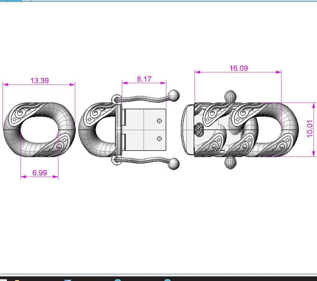 Jewelry CLASP box and tracery link chain printable STL 3D print model_6