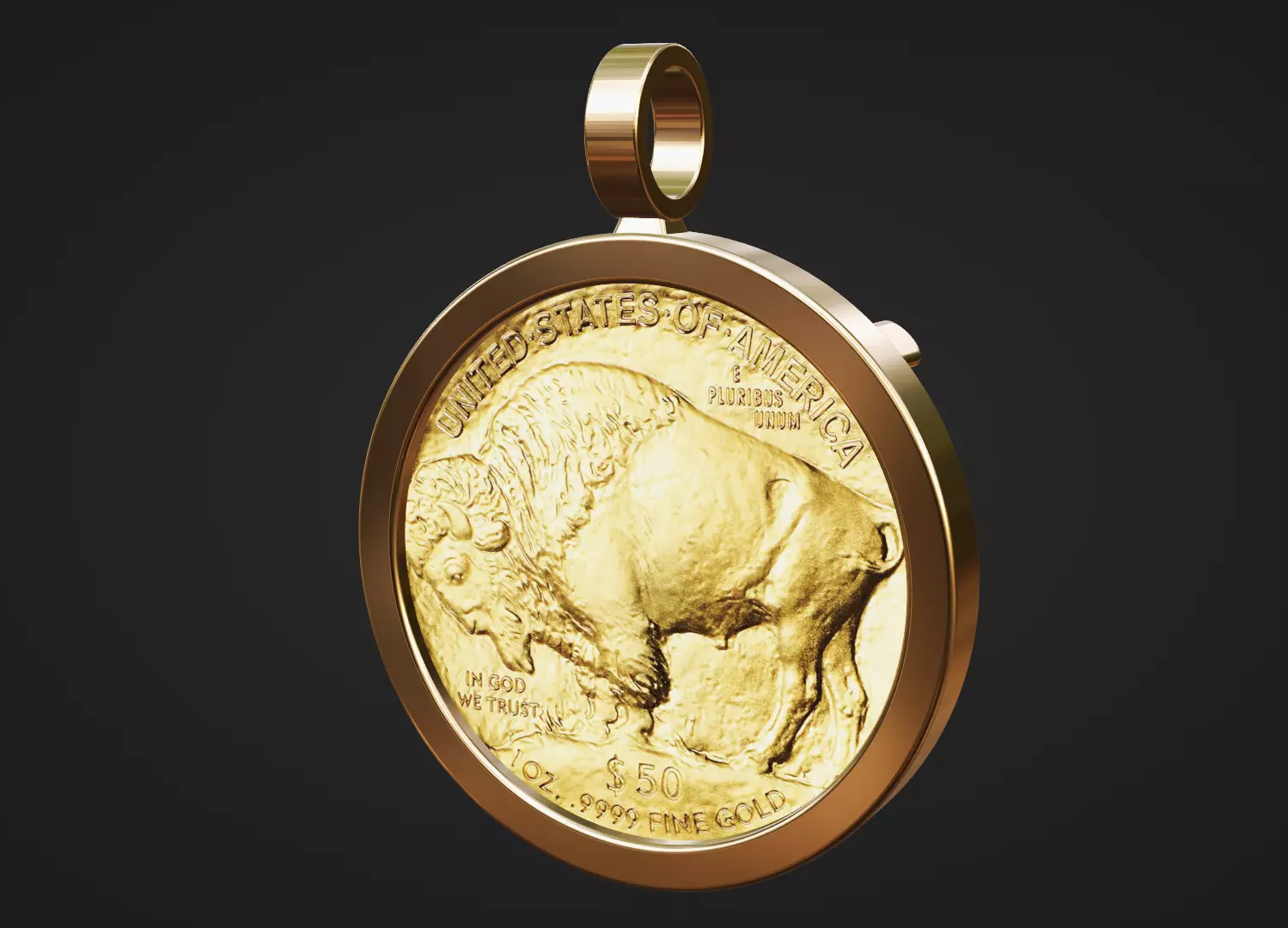 1oz american gold buffalo coin frame pendant bezel 3D print model