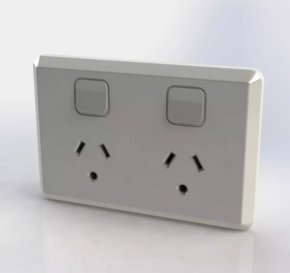 Double GPO Socket - Round Earth - Australia 3D model_0