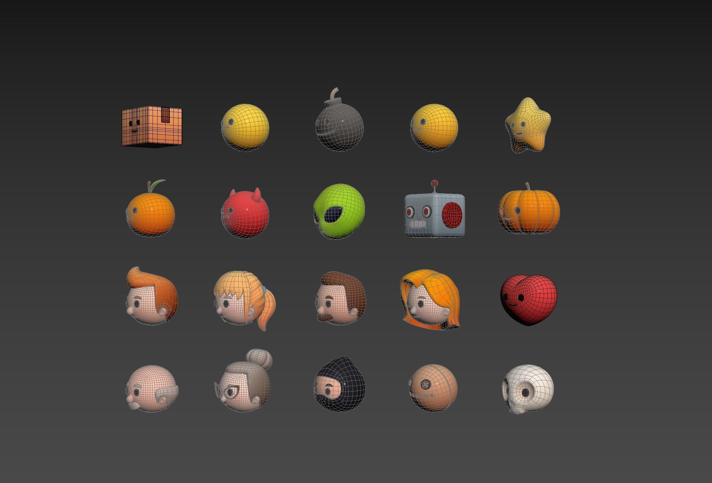 Pack016 Cartoon Head Pack 3D model_12