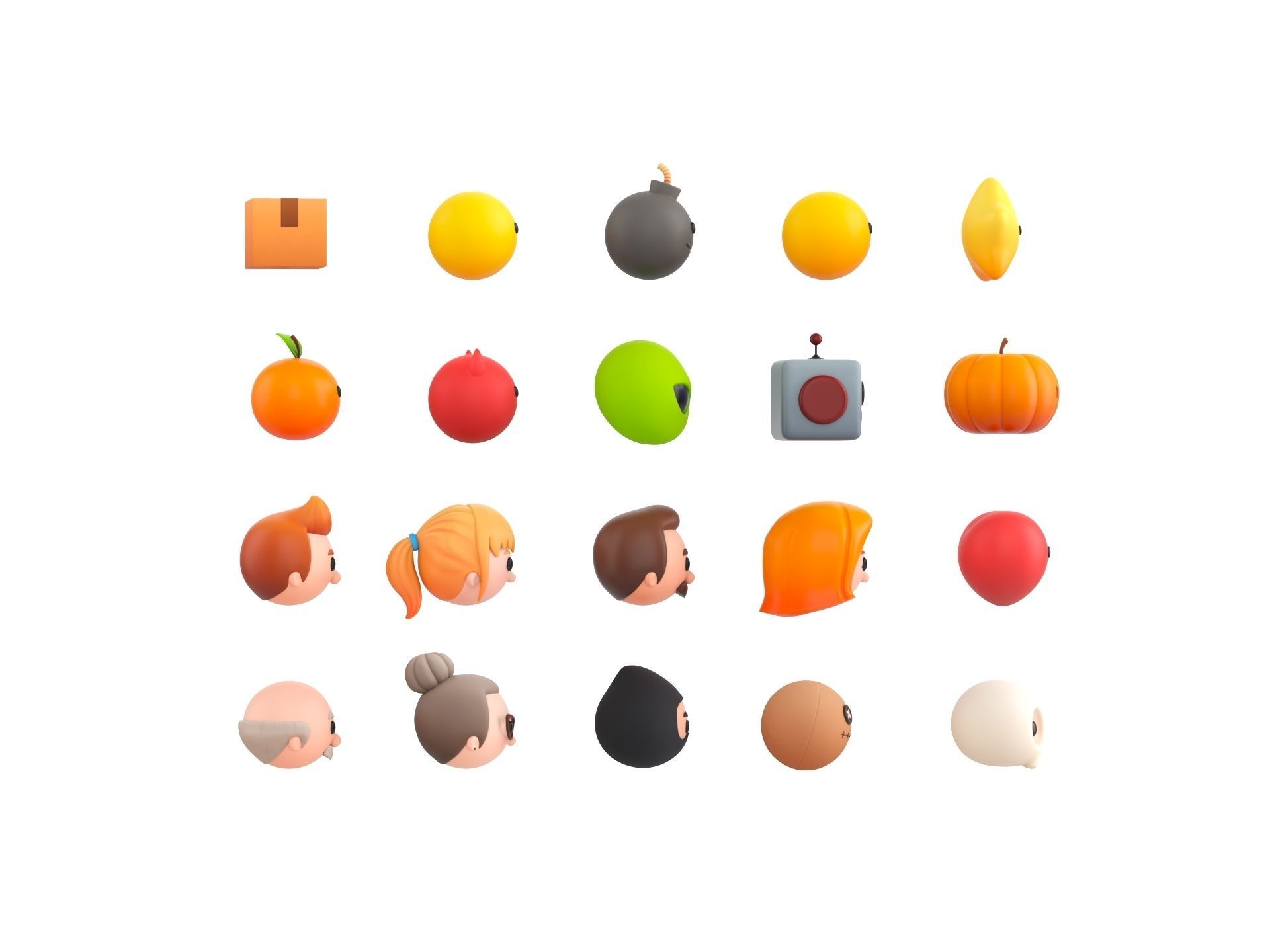 Pack016 Cartoon Head Pack 3D model_5