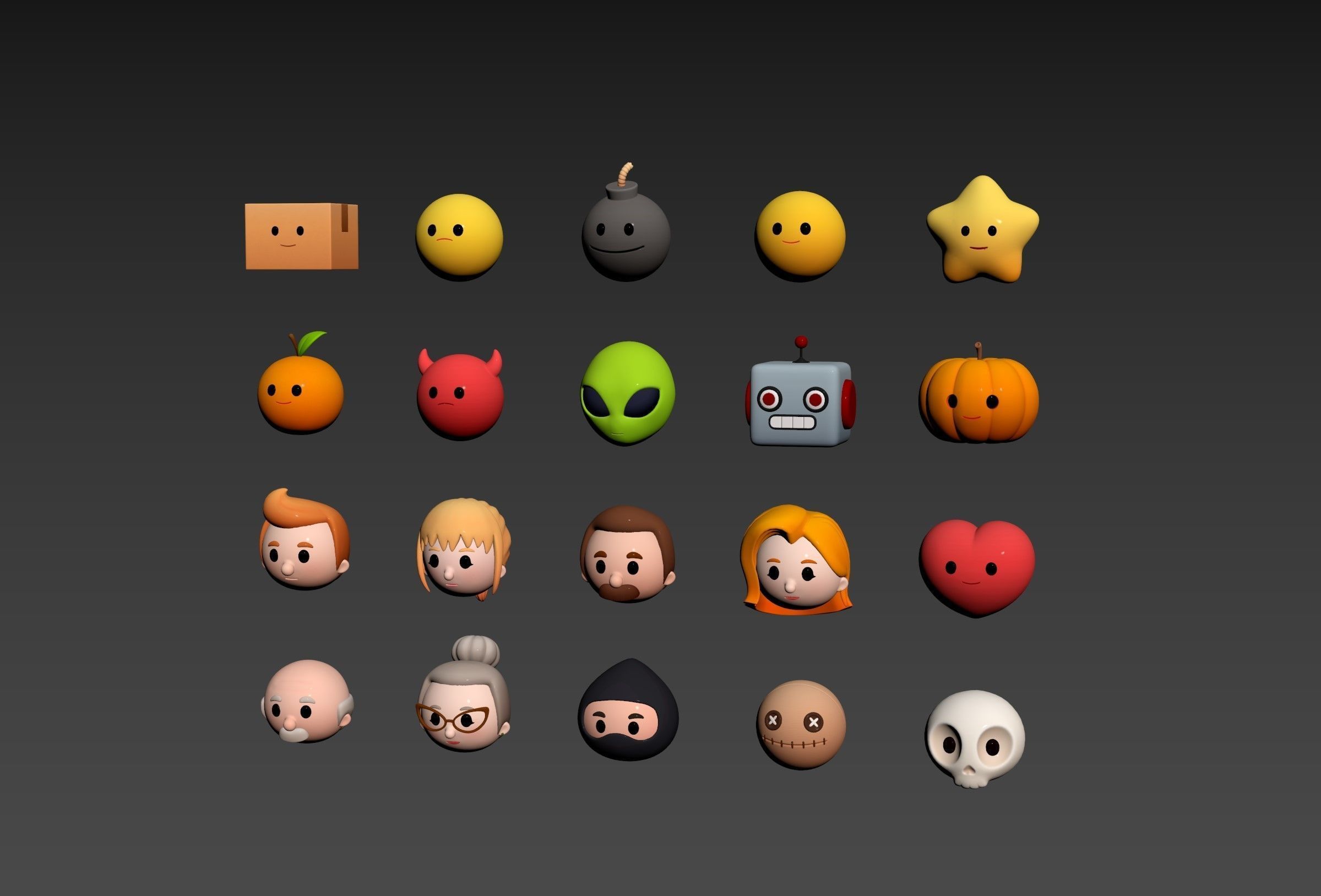 Pack016 Cartoon Head Pack 3D model_8