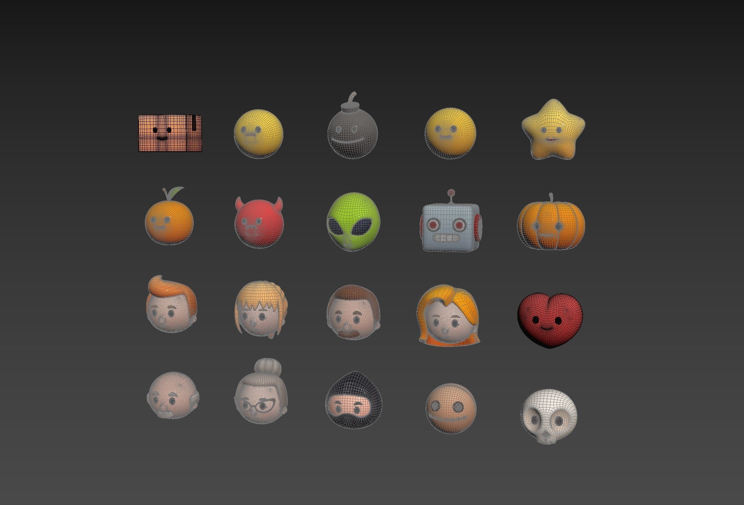 Pack016 Cartoon Head Pack 3D model_10