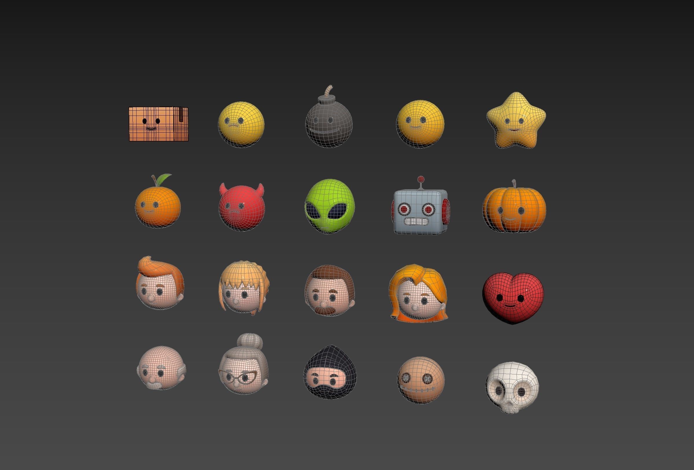 Pack016 Cartoon Head Pack 3D model_9