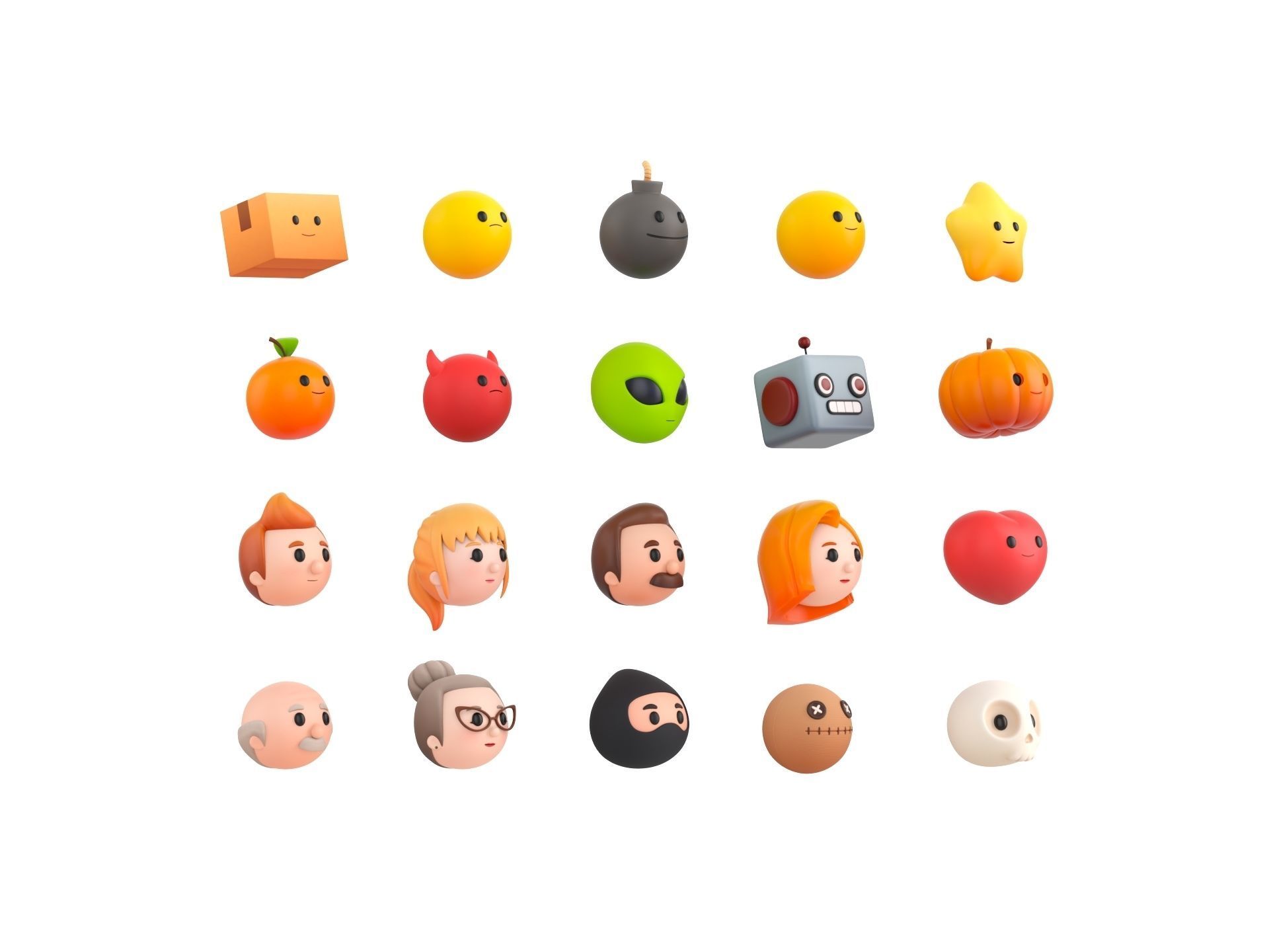 Pack016 Cartoon Head Pack 3D model_7