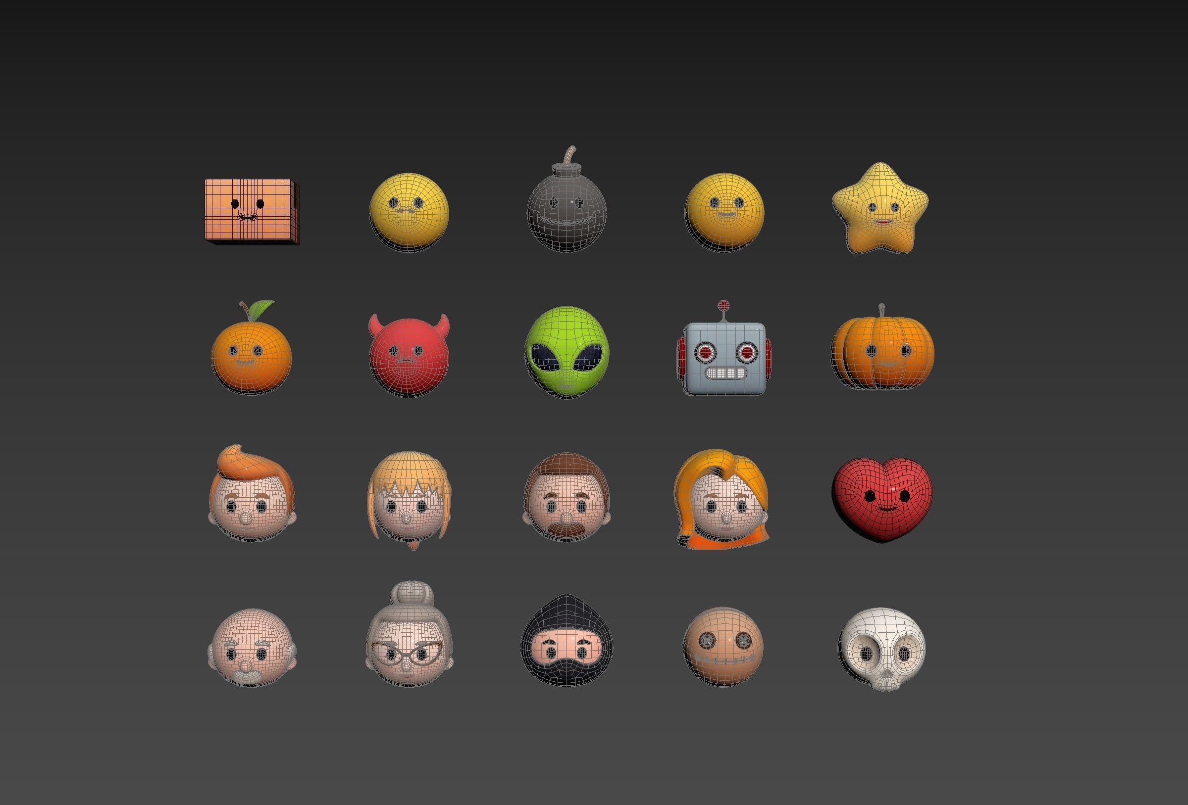 Pack016 Cartoon Head Pack 3D model_11