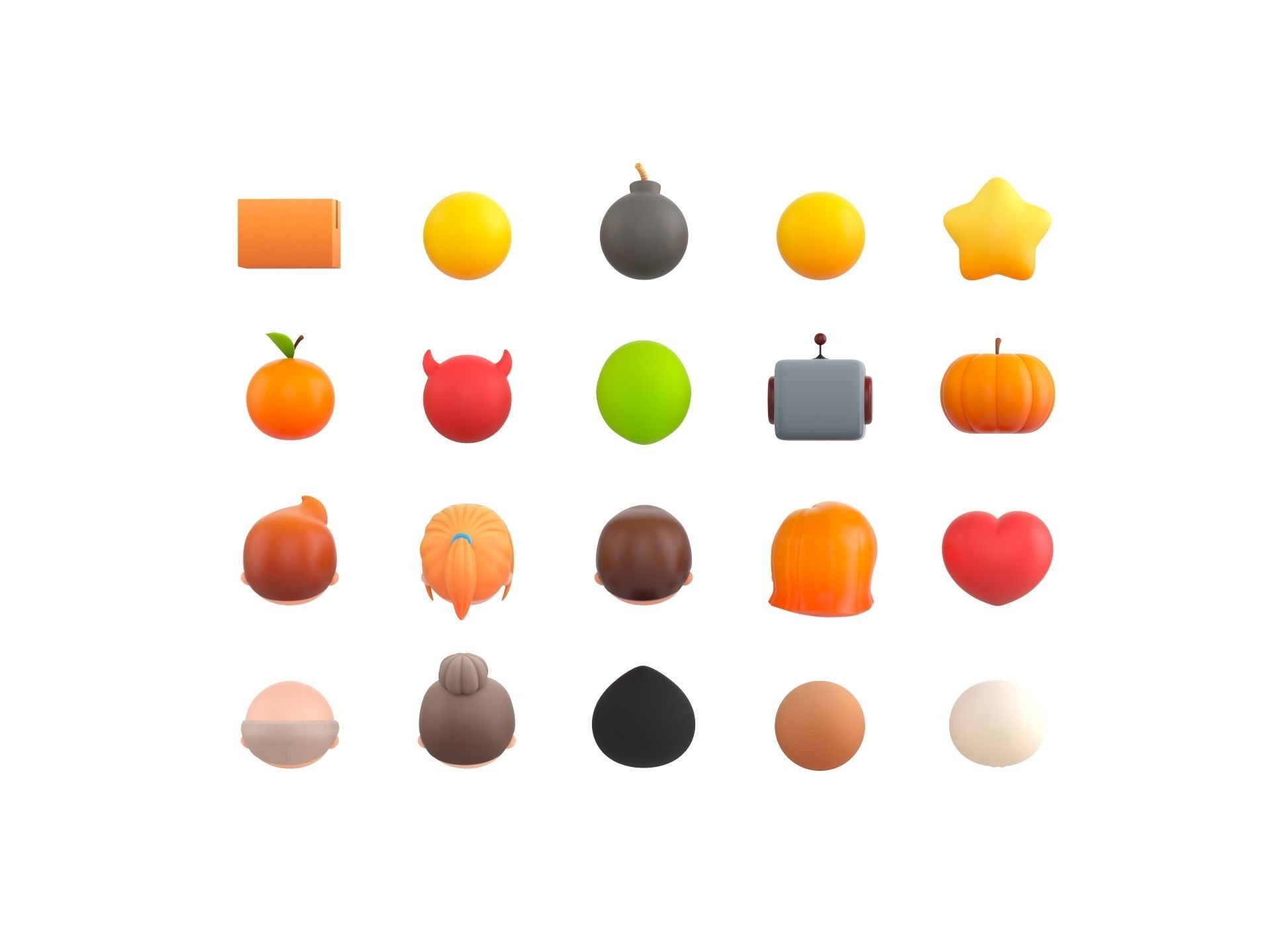 Pack016 Cartoon Head Pack 3D model_4