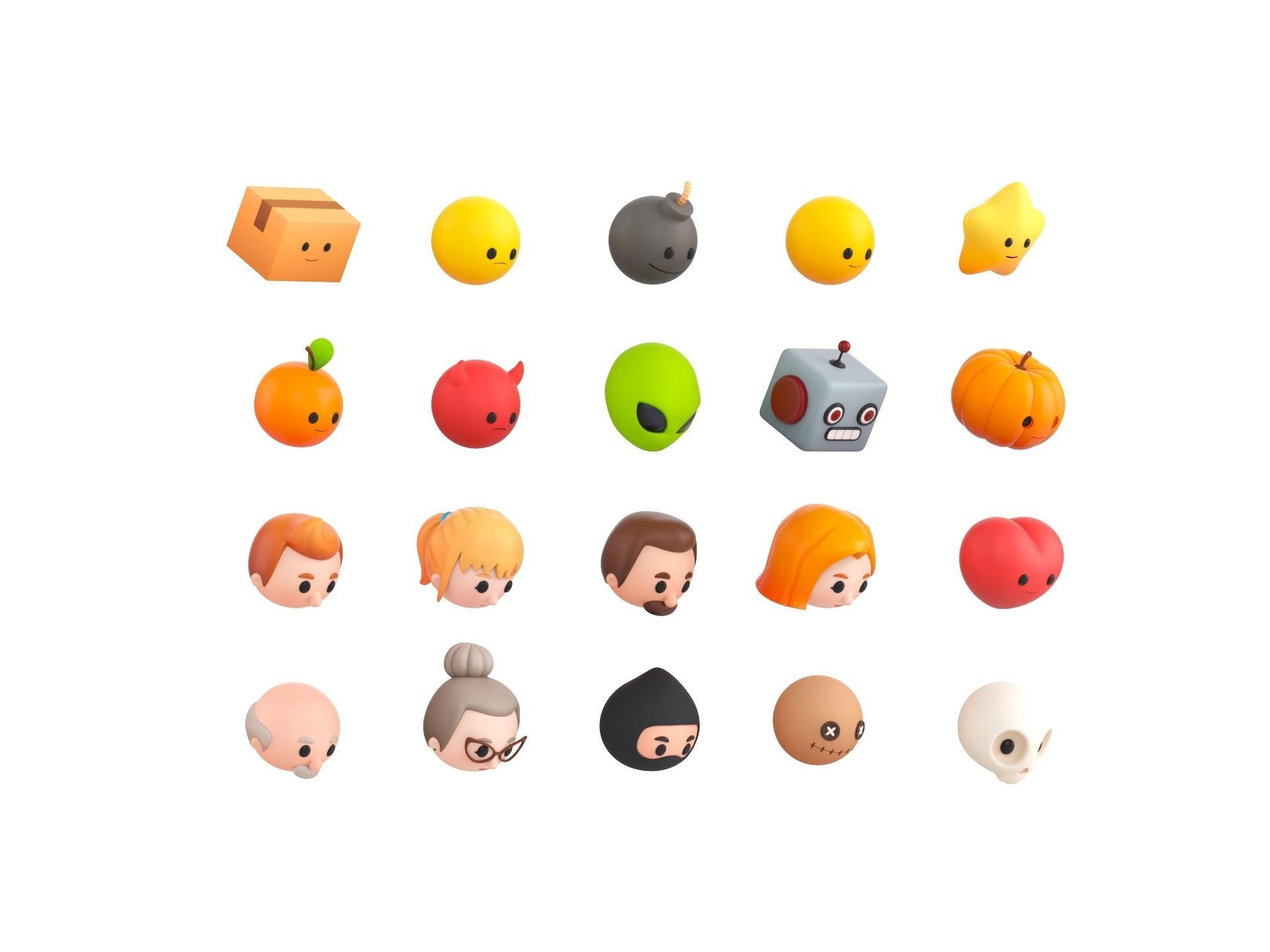 Pack016 Cartoon Head Pack 3D model_6