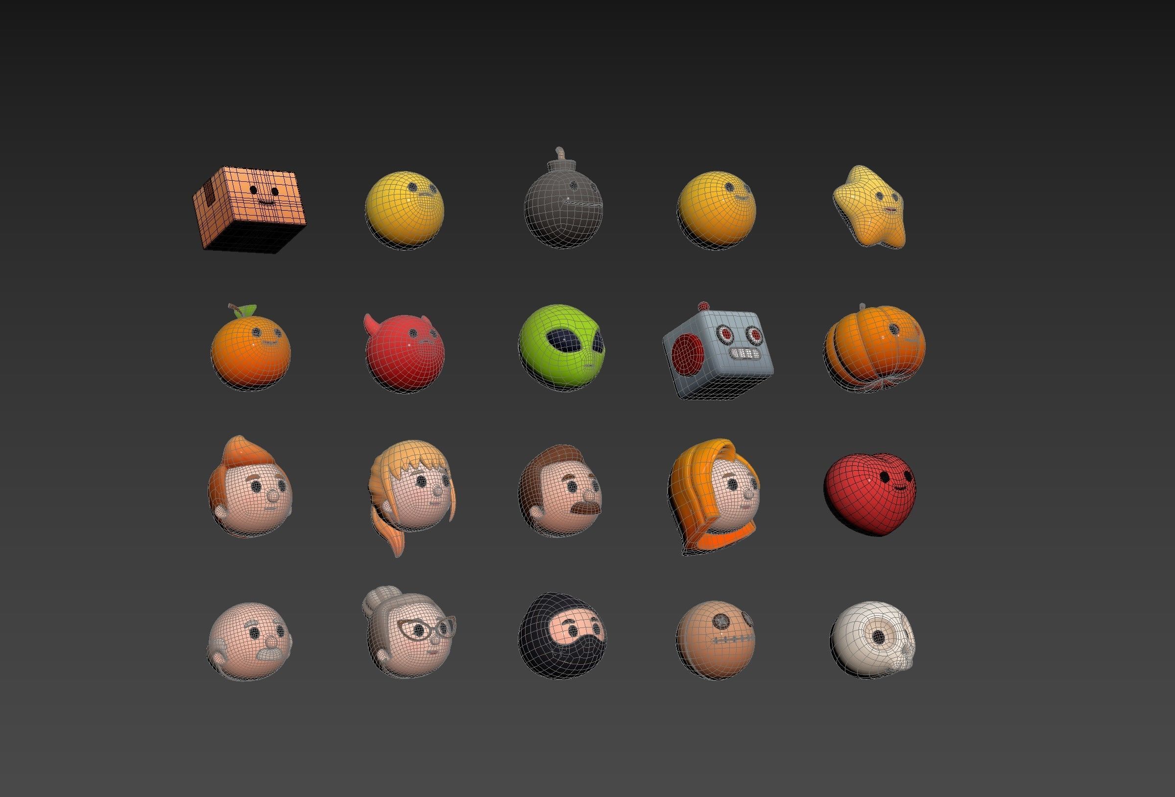 Pack016 Cartoon Head Pack 3D model_17