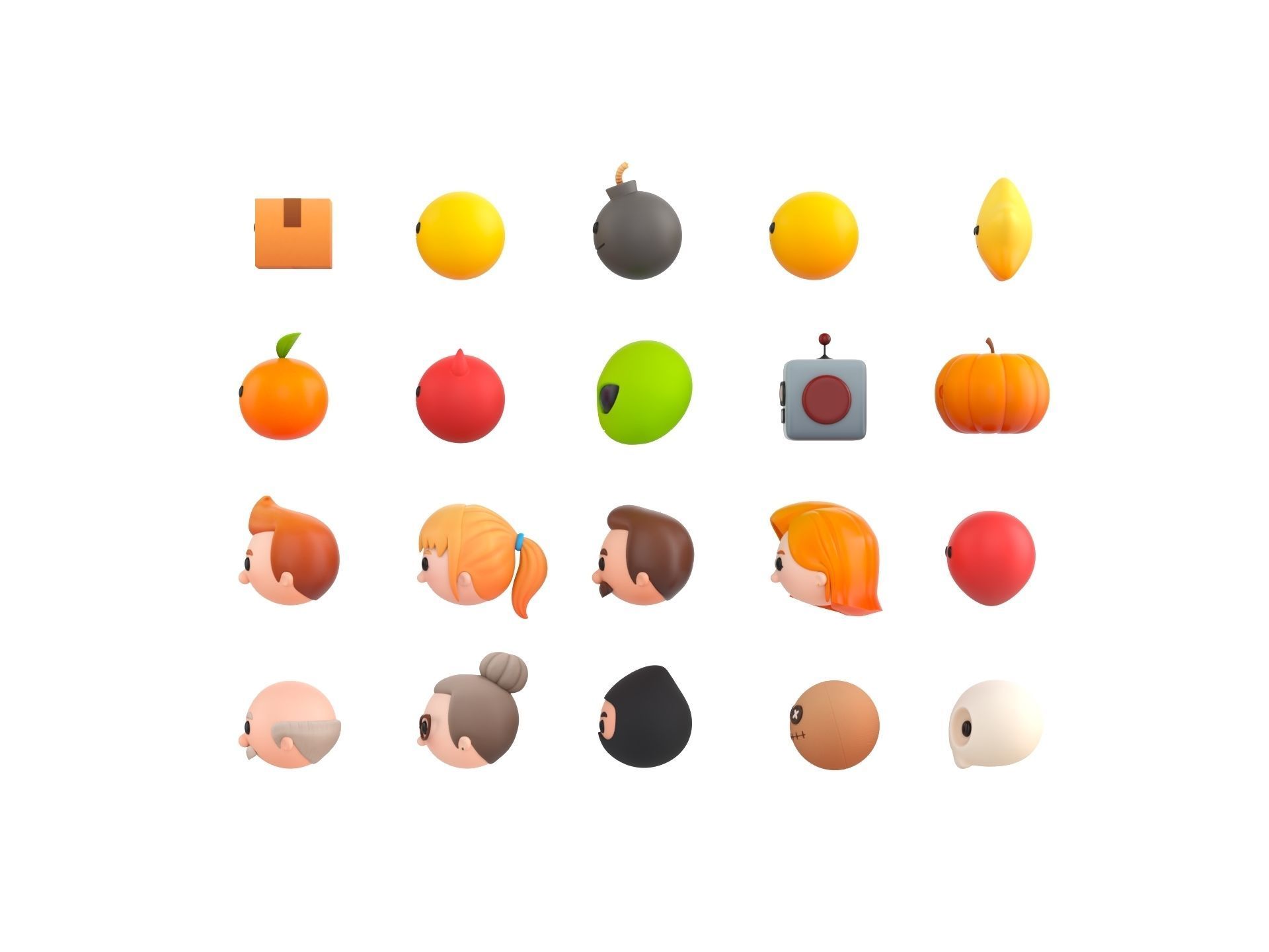 Pack016 Cartoon Head Pack 3D model_3