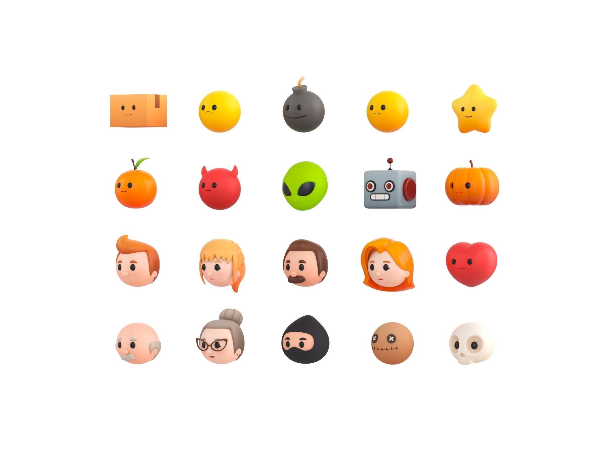 Pack016 Cartoon Head Pack 3D model_2