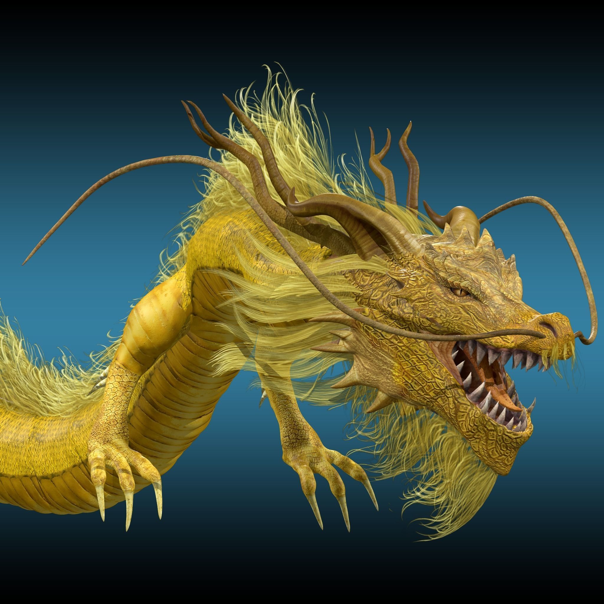 Golden Chinese Dragon 3D model_3