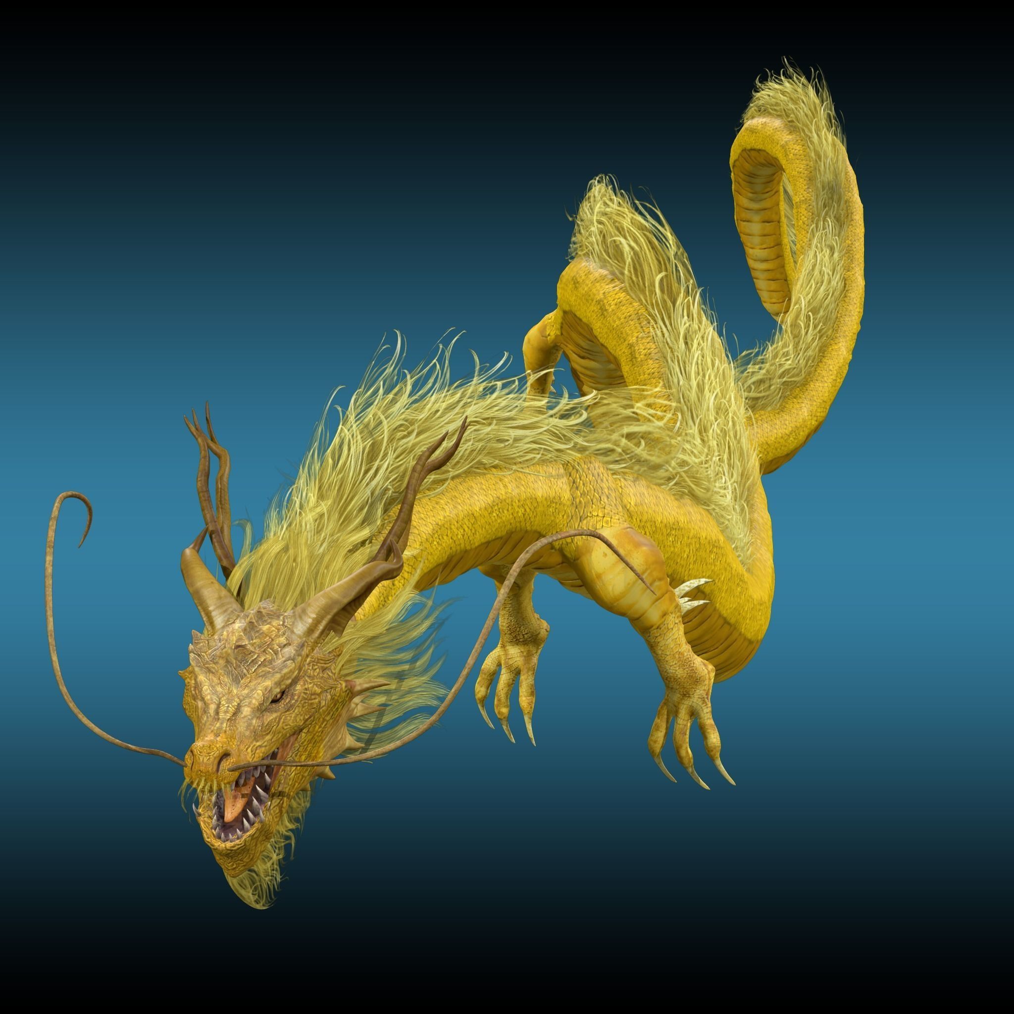 Golden Chinese Dragon 3D model_4