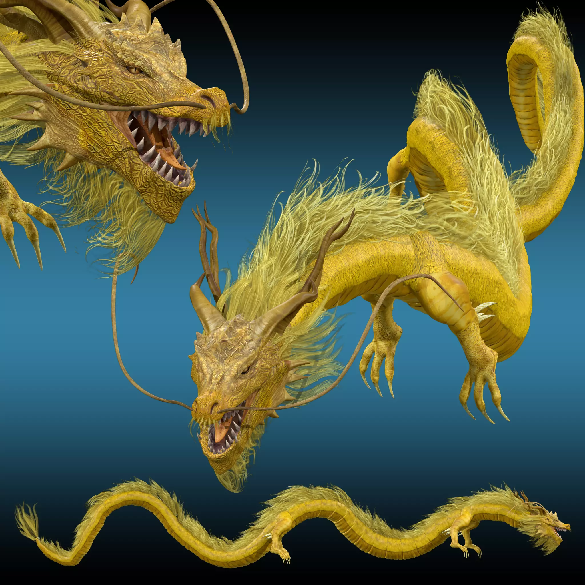 Golden Chinese Dragon 3D model_0