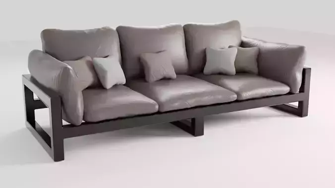 Leather sofa on a metal base in brown tones