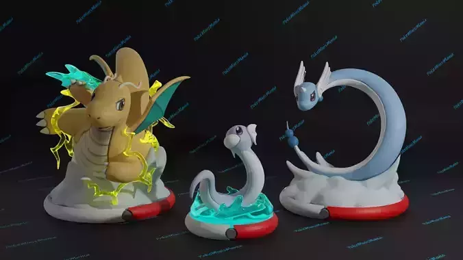 Dratini Dragonair and Dragonite presupported 3D print model 3D print model