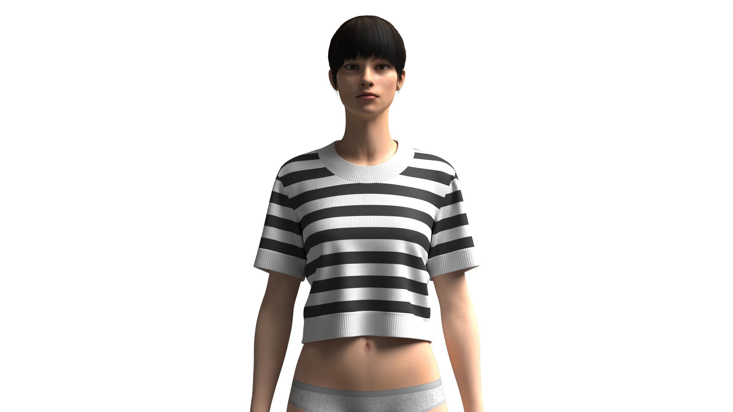 Cropped Striped Sweater 3D model_6