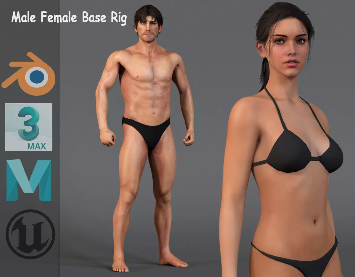 Male Female Base Model Rig Low-poly 3D model_0