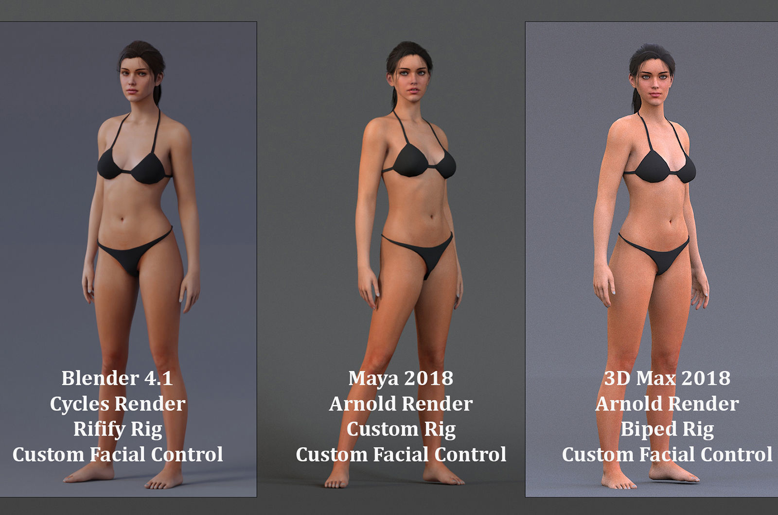 Male Female Base Model Rig Low-poly 3D model_15