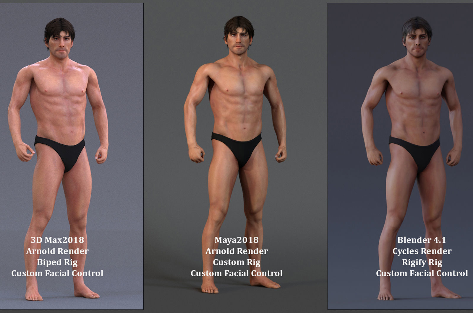 Male Female Base Model Rig Low-poly 3D model_10