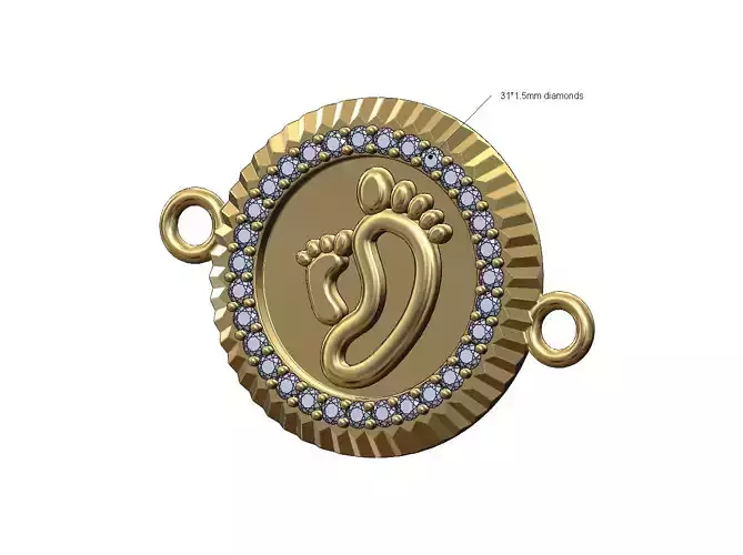 Fluted diamond newborn foot bezel pendant bracelet charm