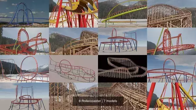 8 Rollercoaster 3D Model Collection