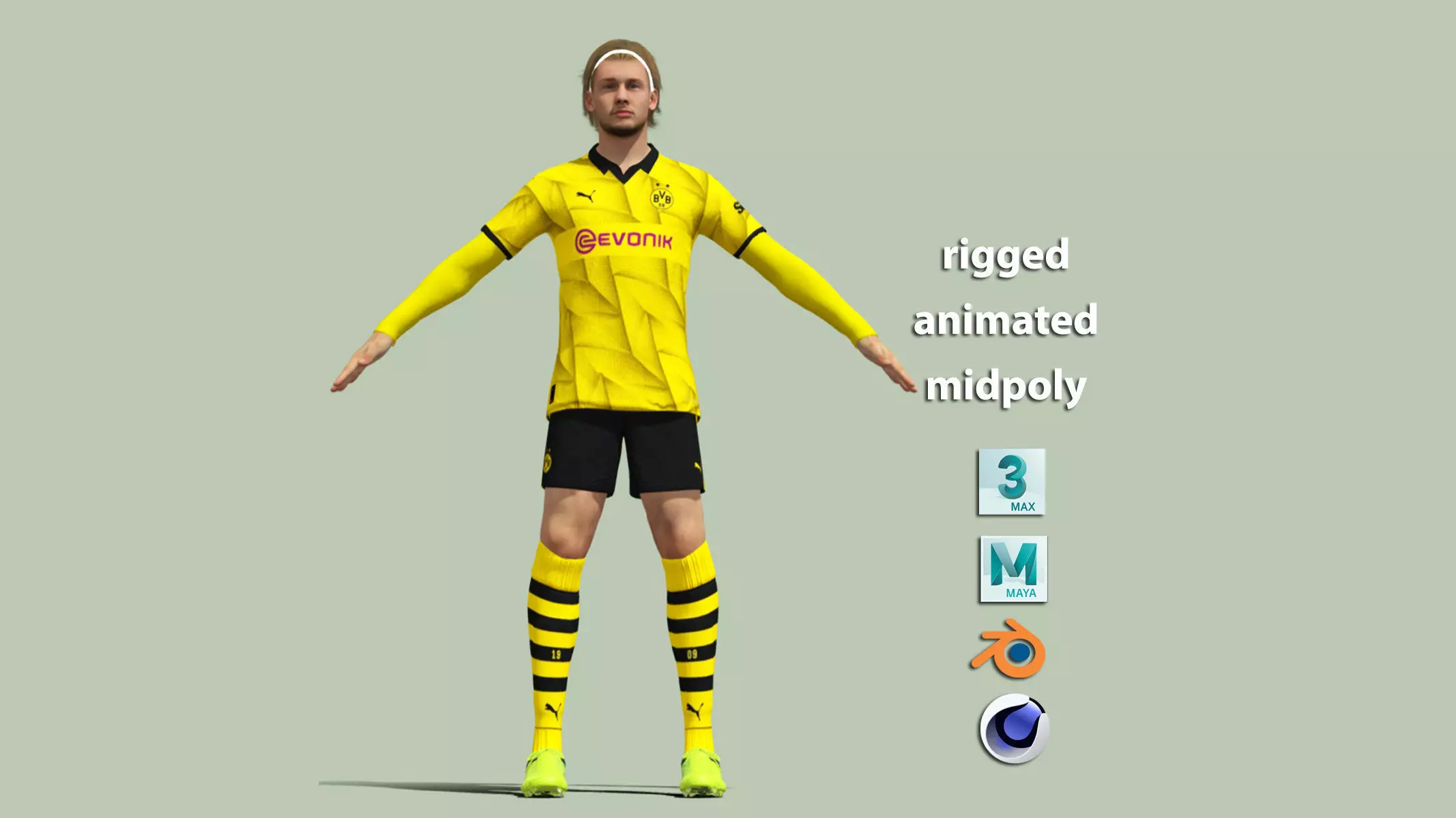 T-Pose Rigged Julian Brandt Borussia Dortmund 3D model_0