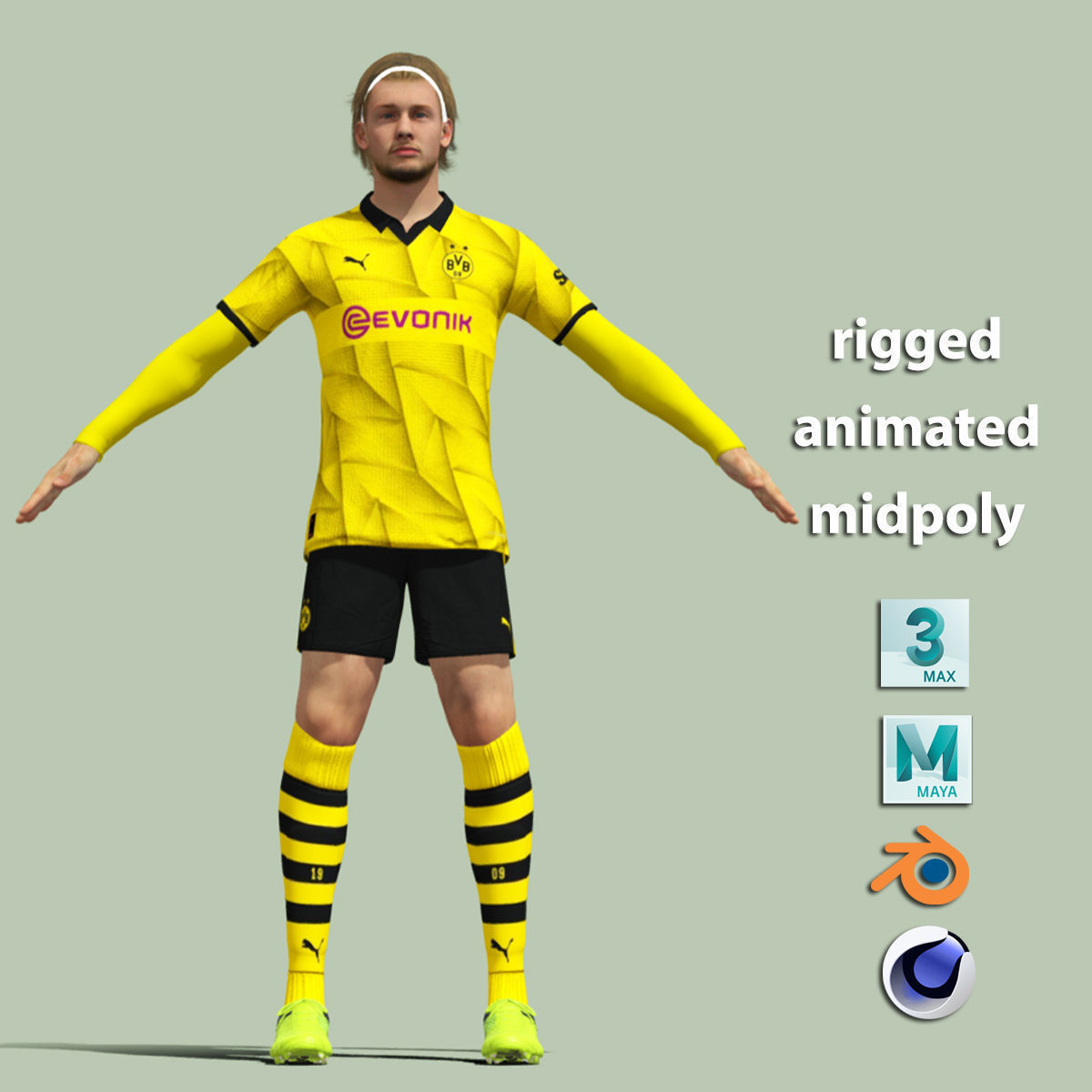 T-Pose Rigged Julian Brandt Borussia Dortmund 3D model_3