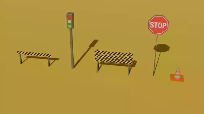 Low poly Traffic Signs and Objects Pack