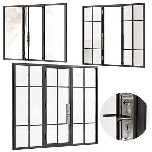  A set of metal windows and doors 3D model