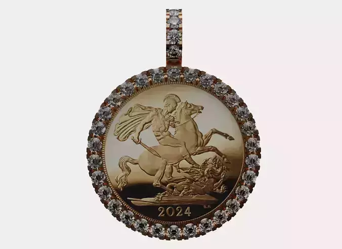 1ct diamond set gold full sovereign coin frame pendant 3D print model