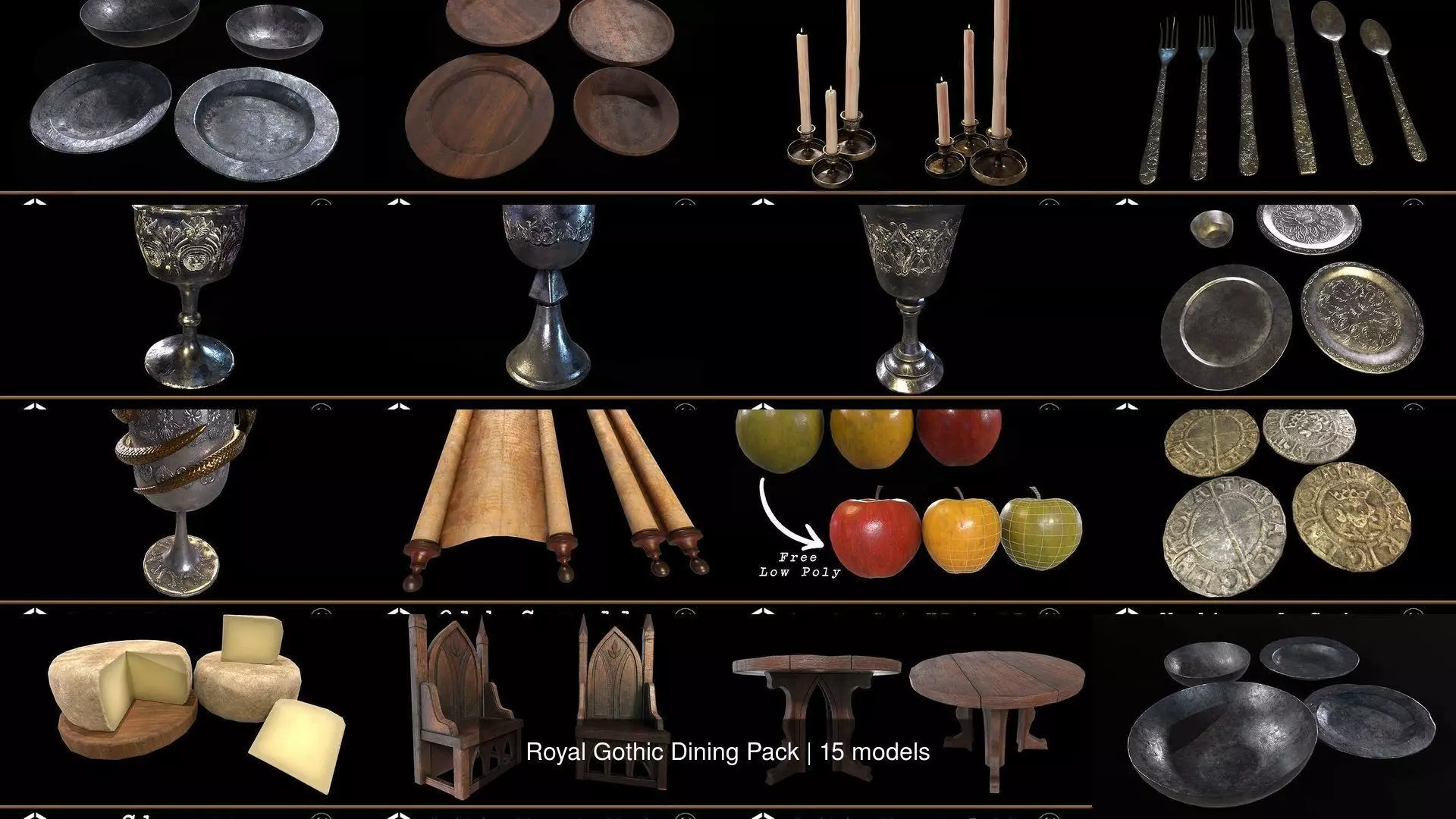Royal Gothic Dining Pack 3D Model Collection_16