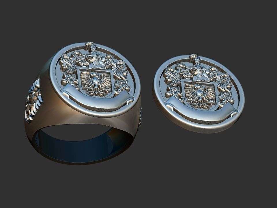 Coat of arms - Eagle Crest Ring 3D print model_12