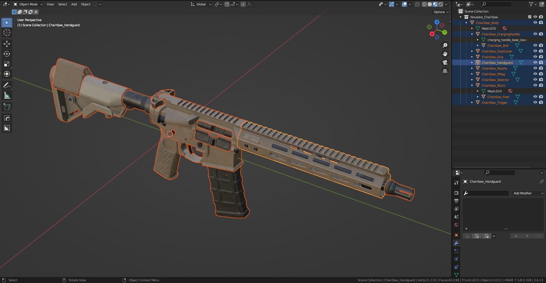 NOVESKE IRREGULAR DEFENSE CHAINSAW RIFLE Low-poly 3D model_14