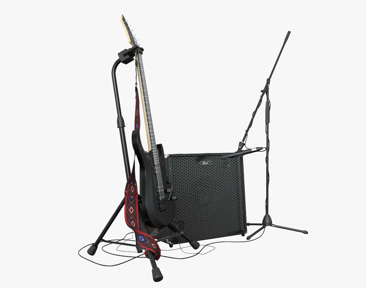 Electric guitar set 3D model_2
