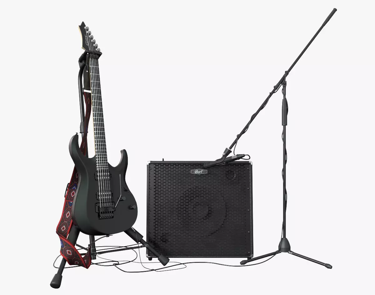 Electric guitar set 3D model_0