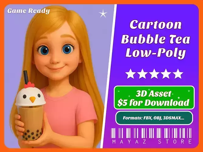 Chicken Bubble Tea Cute Low-poly 3D model