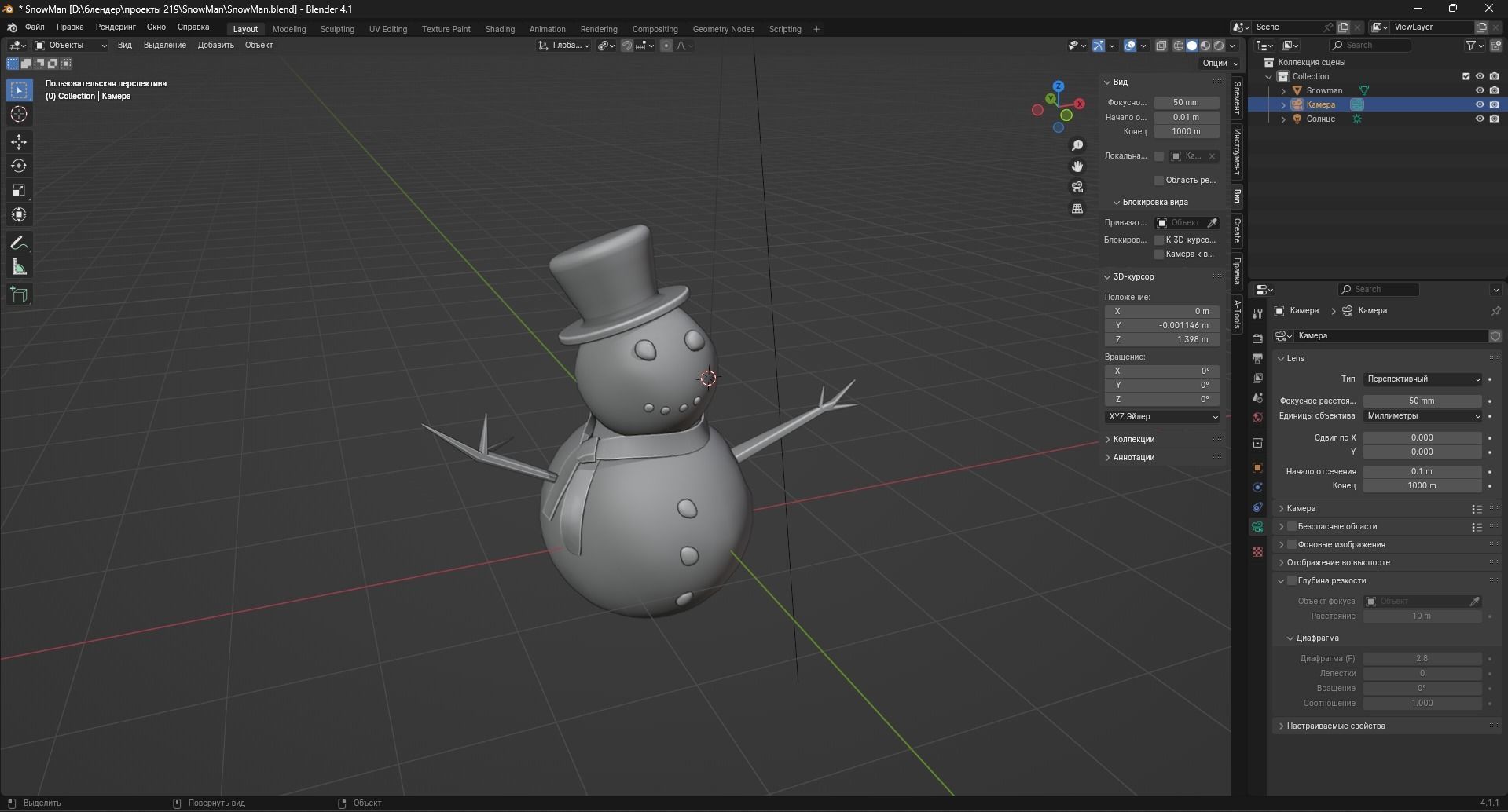 snowman Low-poly 3D model_8