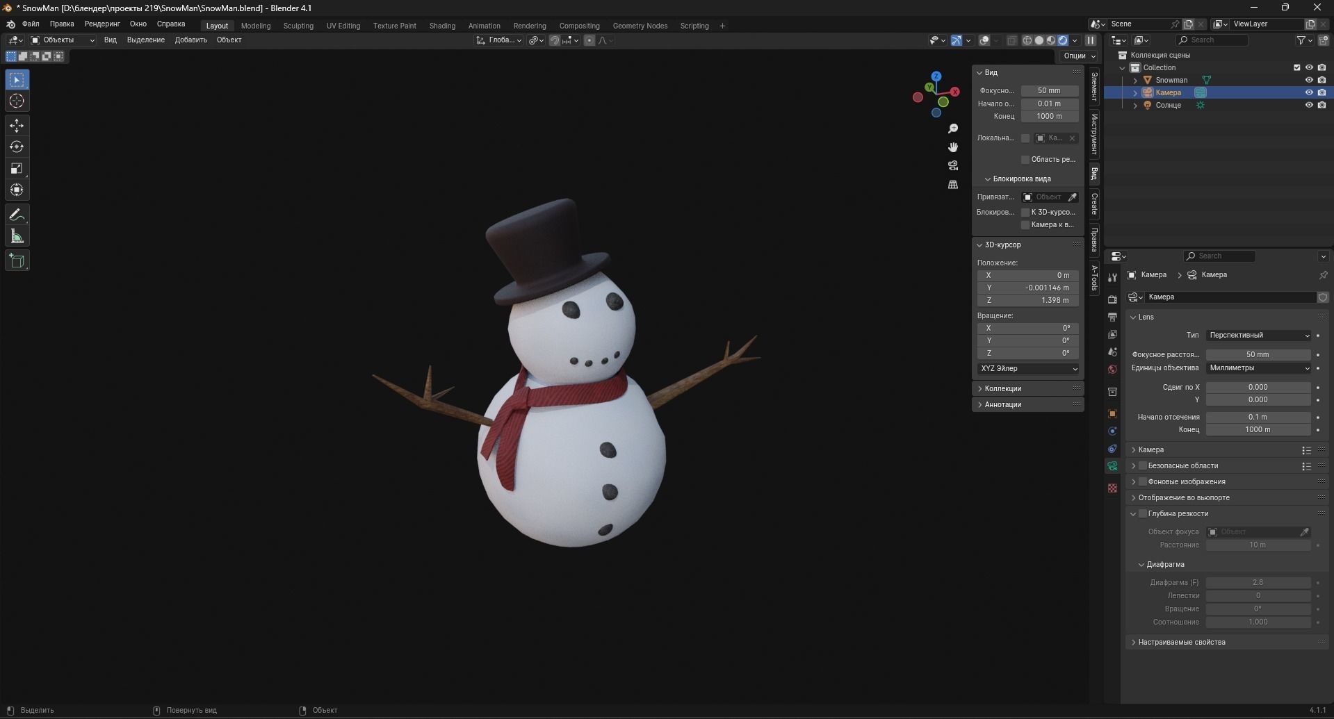 snowman Low-poly 3D model_6