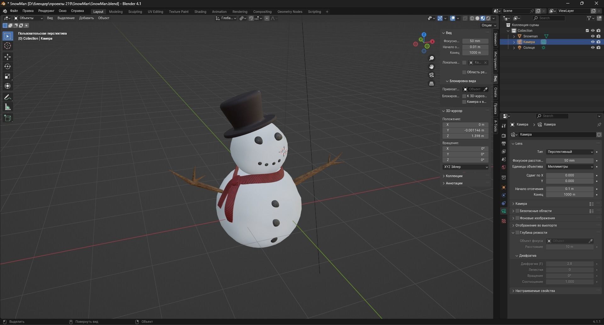snowman Low-poly 3D model_7